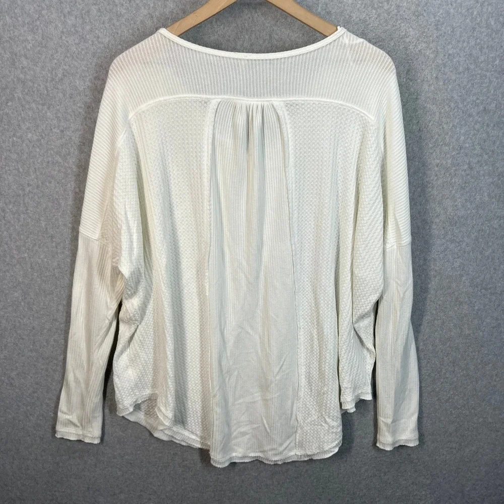 Free People White Mixed Knit Henley Thermal Long‎ Sleeve Top OB828271 Size M